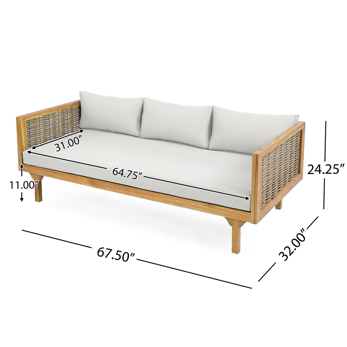 Claremont - 3 Seater Daybed With Rattan Arms - Teak
