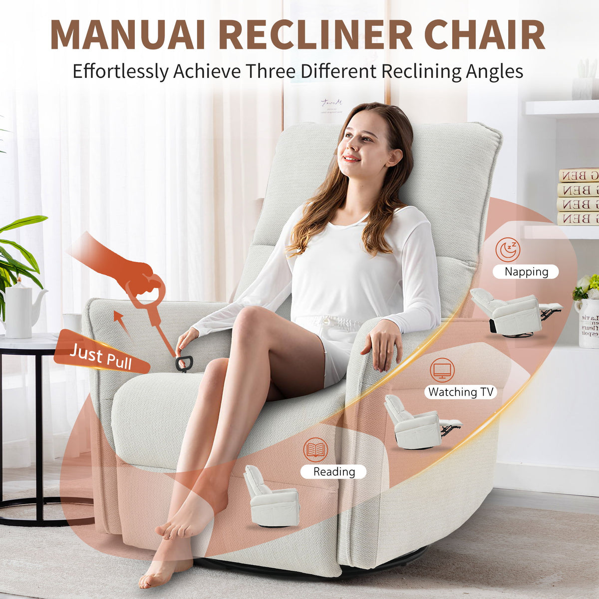 360° Swivel Rocker Recliner Chair, Swive Nursery Rocking Chair With Pull Ring, Glide Chair For Livin Room - Gray