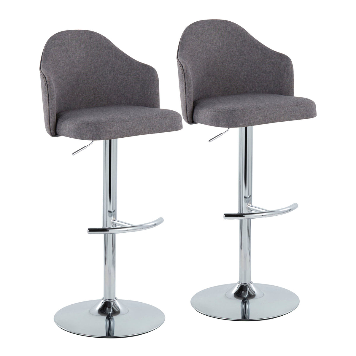 Ahoy - Contemporary Adjustable Barstool With Swivel With Rounded T Footrest (Set of 2) - Gray - Fabric