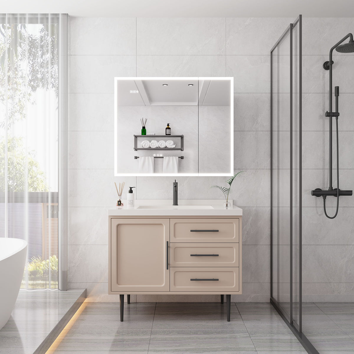 Bathroom Medicine Cabinet With Lights, LED Medicine Cabinet With Mirror, Lighted Medicine Cabinet With Defogger