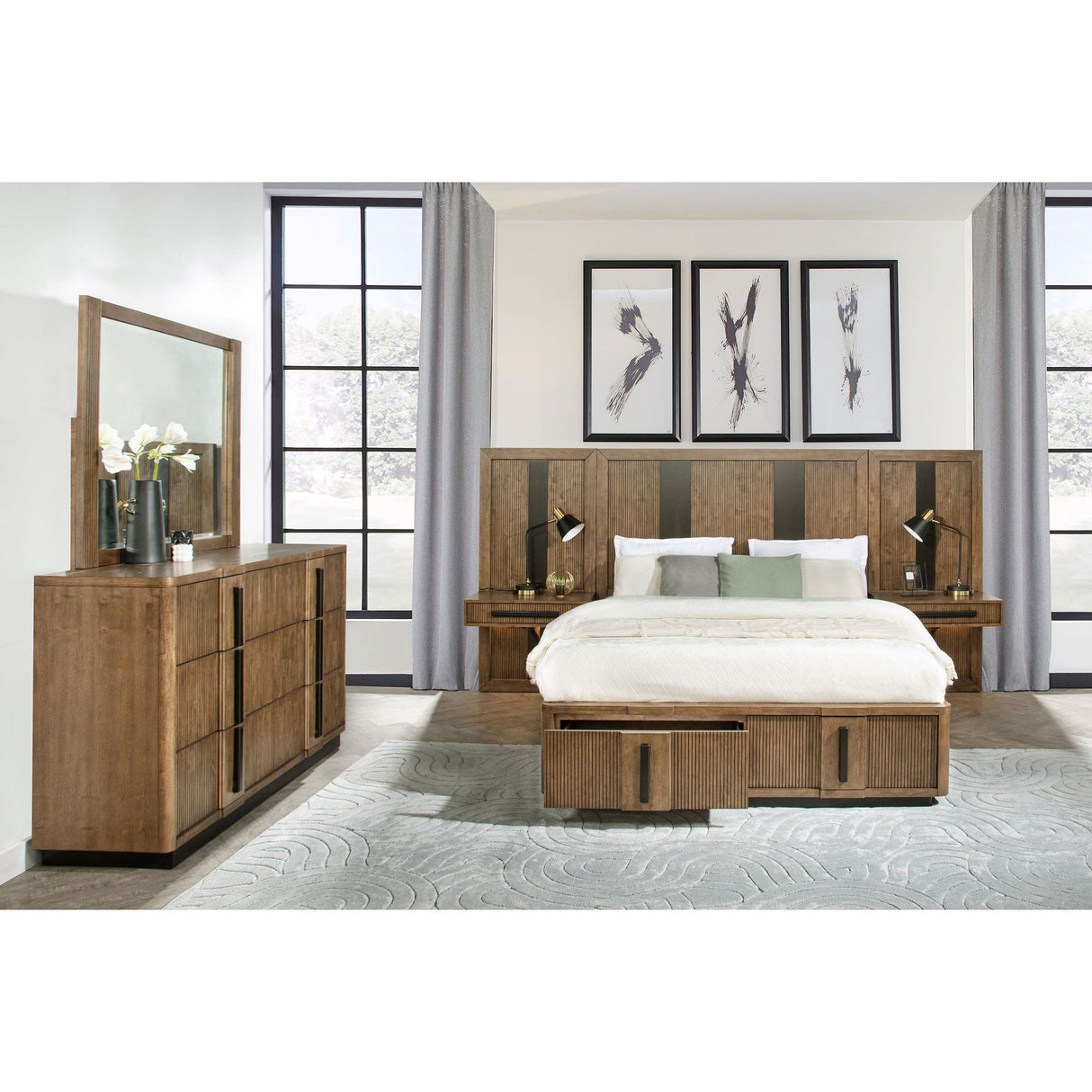 Moraga - 5 Piece Queen Bedroom Set With Fluted Panel Design - Ash Brown