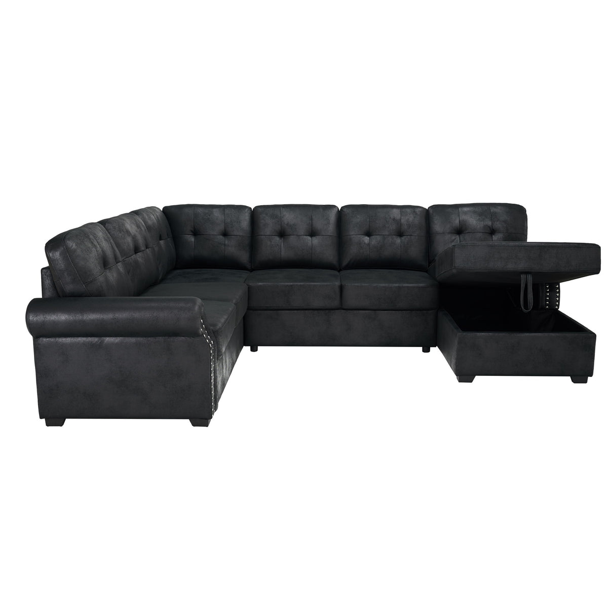 U - Shape Sectional Sleeper Sofa With Storage Chaise