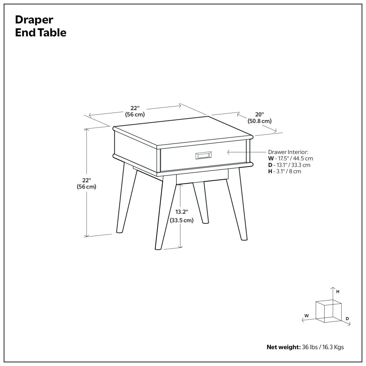 Draper - End Table - White