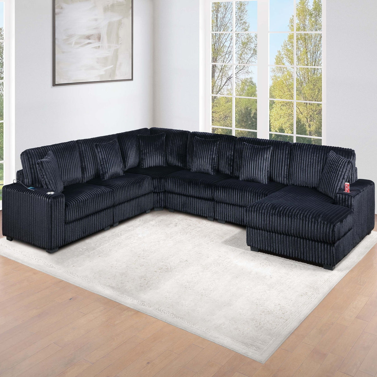 Modular Sectional Sofa Set With Cup Holders And USB Port