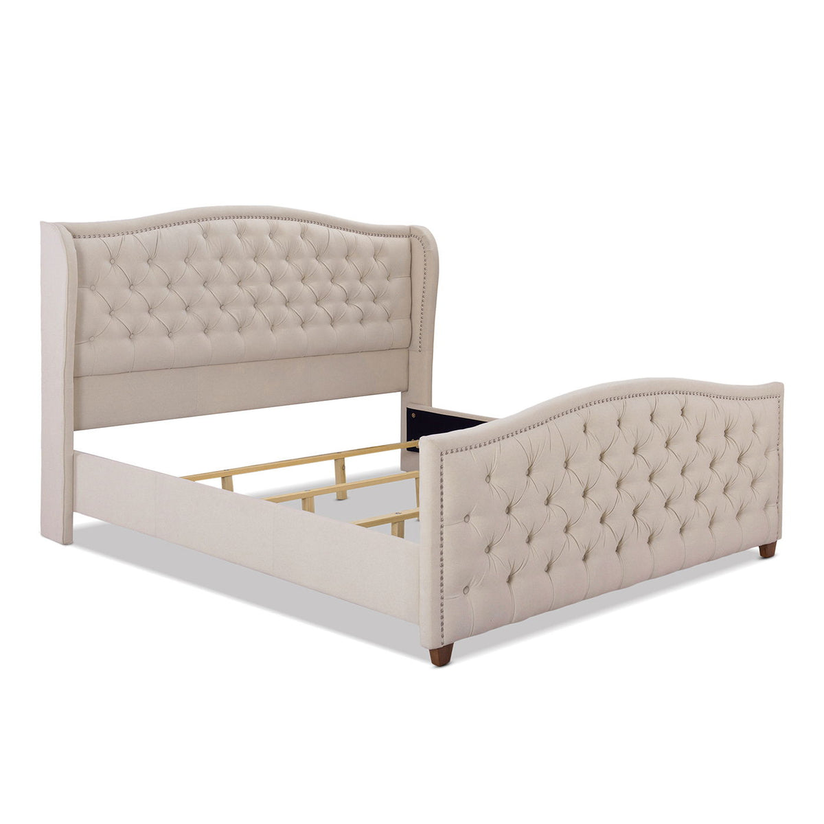 Marcella - King Upholstered Shelter Headboard Bed Set - Beige
