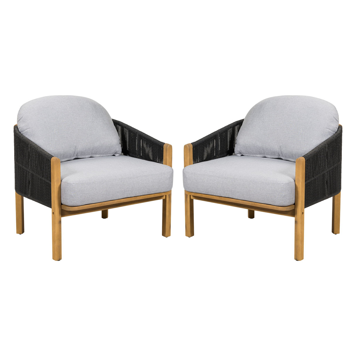 Grotta - Outdoor Wood Club Chair (Set of 2) With Rope And Cushion Frame - Gray / Teak