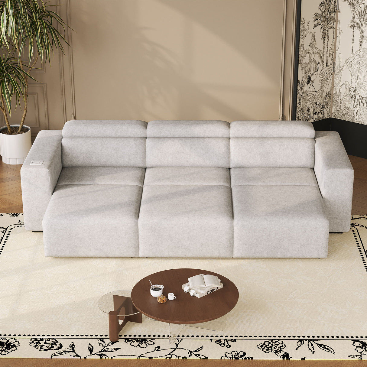 3 Seater Power Recliner Sofa With Wireless Charging And Remote Control - Gray