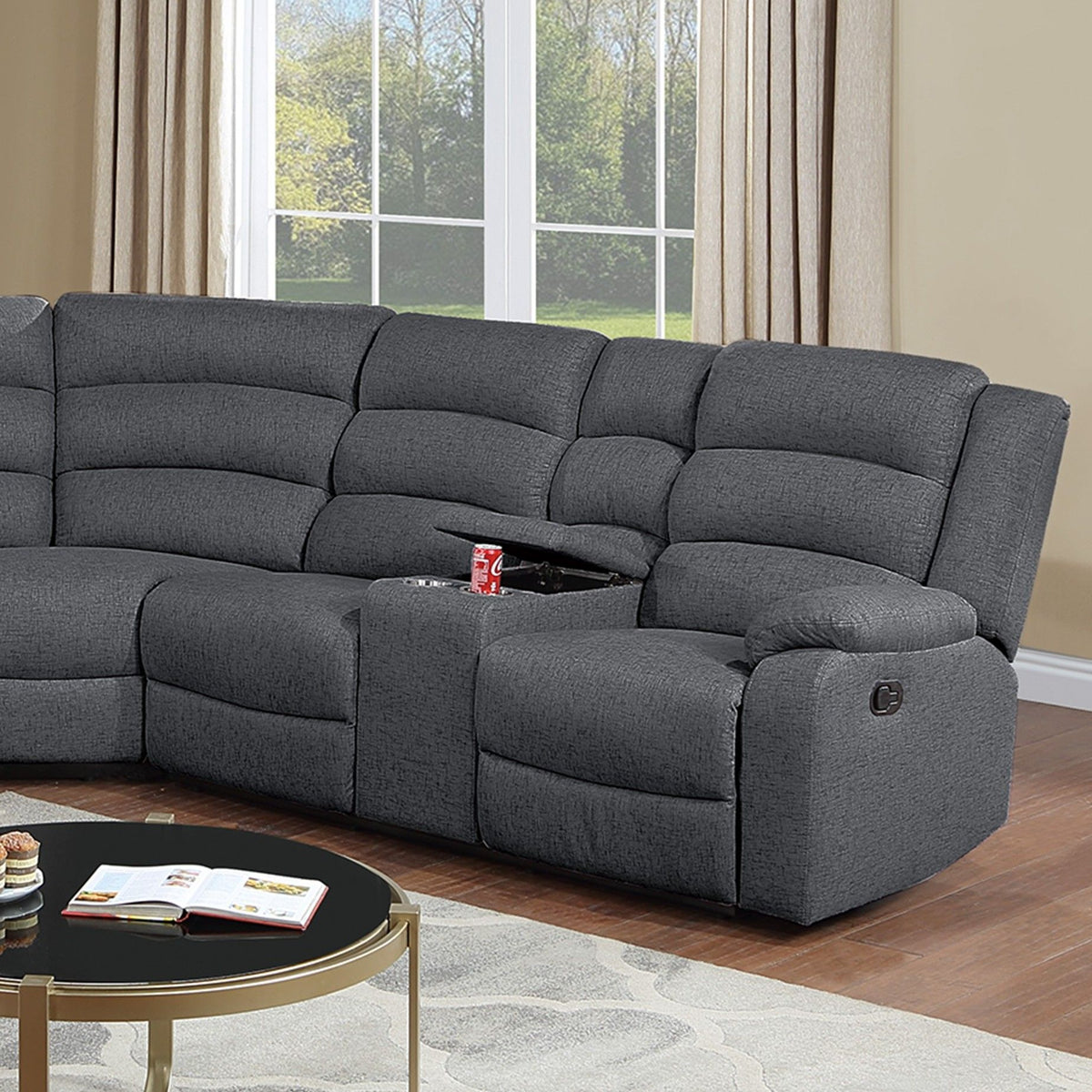 Manual Motion Reclining Loveseat 3 Piece Sectional Set With Console Storage And Cup Holders