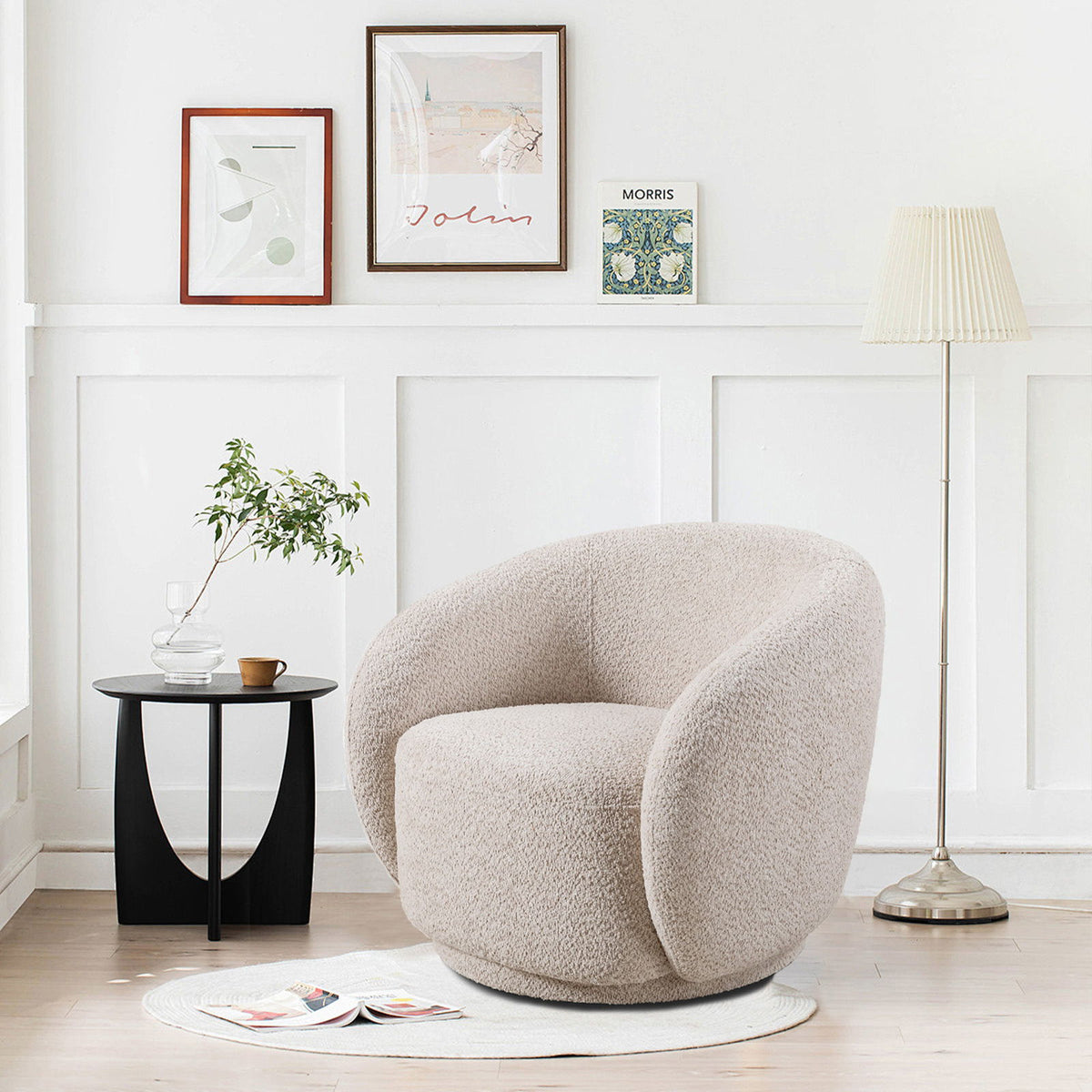 Swivel Accent Upholstered Barrel Chair - Beige