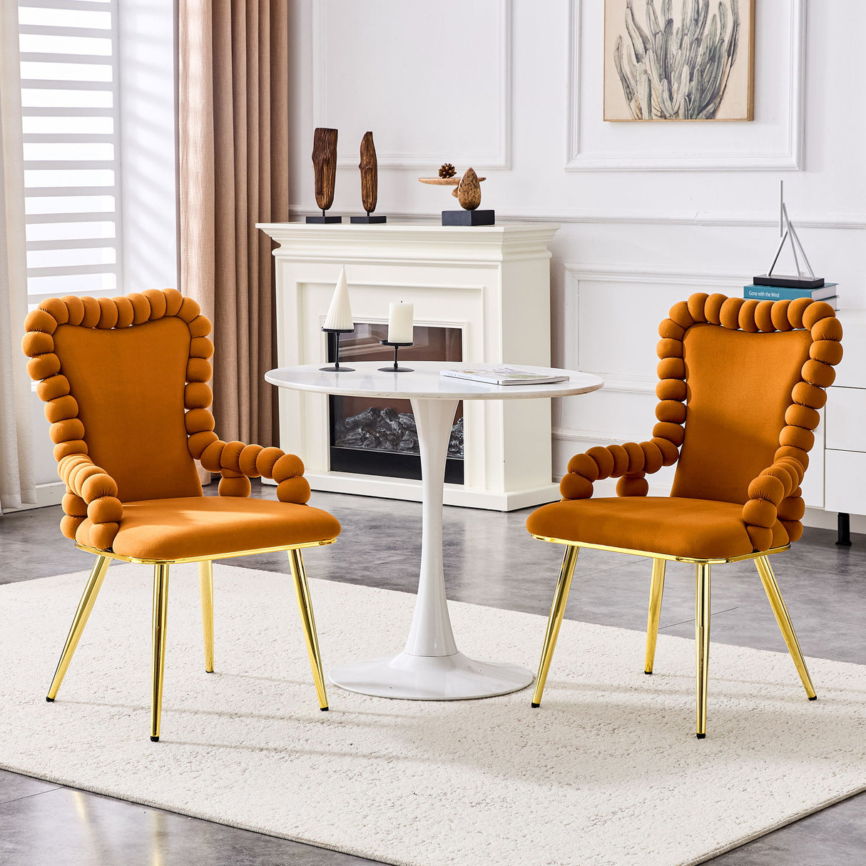 Puffy Bubble, Ball Chain Chair With Armrests For Dining Room (Set of 2)