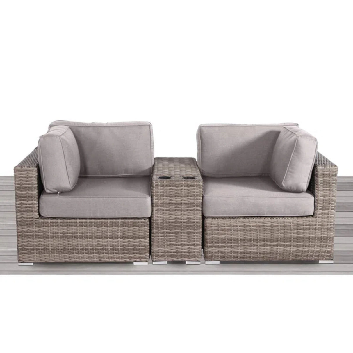 Outdoor Wicker Seating Group With Cushions, 2 Person - Gray