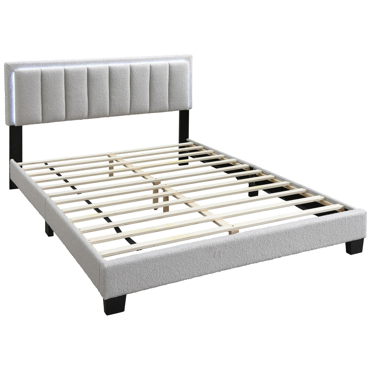 Queen Upholstered Bed With LED - Light Gray