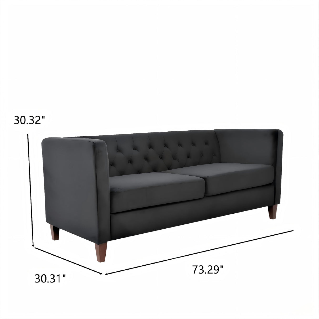 Button Tufted Loveseat, 2 Seater With Square Arm Couch For Living Room - Black