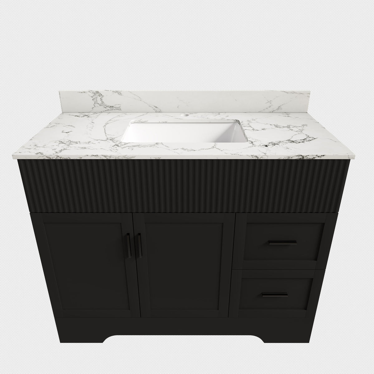 Bathroom Vanity Set, Fluted Cabinet, Soft Close Doors With Drawers, Single Faucet Hole, Sink Included - Black