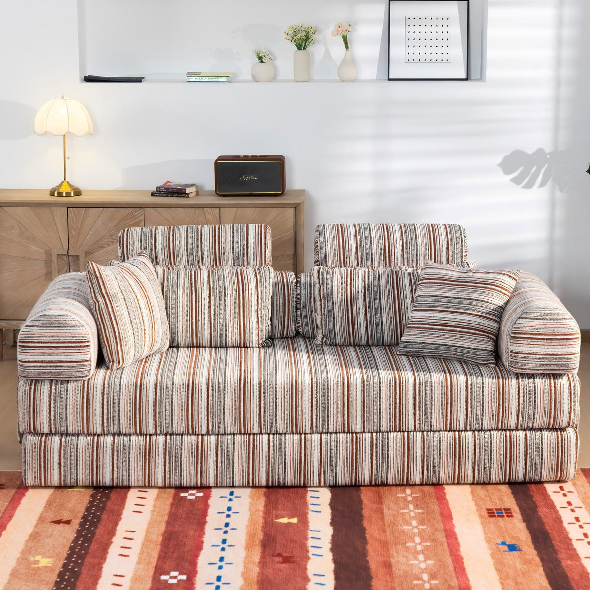 Convertible Sleeper Sofa Bed With High Density Compressed Sponge, Upholstered Couch For Living Room