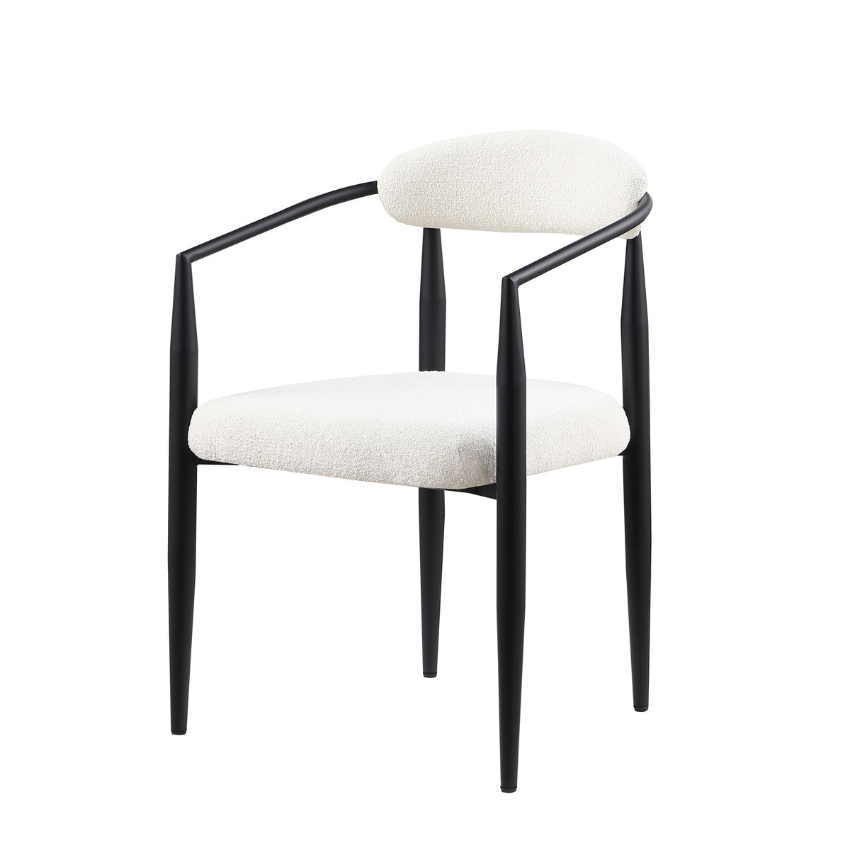 Dining Chairs (Set of 2), Mid-Century Modern Dining Chairs, Kitchen Dining Room Chairs, Round Boucle Backrest Sherpa Dining Chair With Metal Legs - White / Black