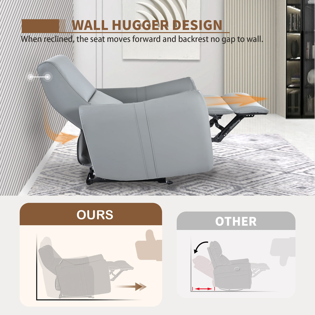 Wall Hugger Power Recliner Chair With USB Port (Type-C)