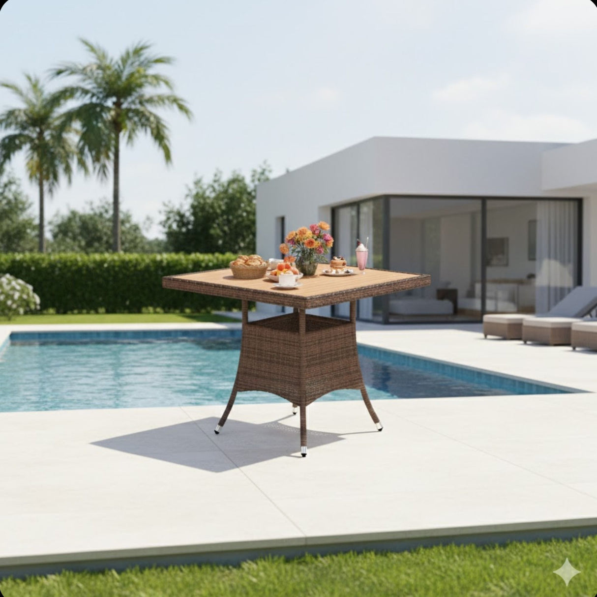 Square Patio Dining Table - Brown