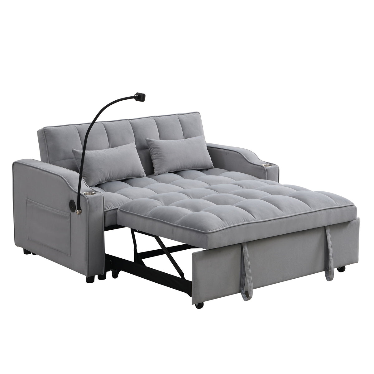 Modern Loveseat Futon Sofa With Pullout Bed, Adjustable Reclining Backrest, Toss Pillows