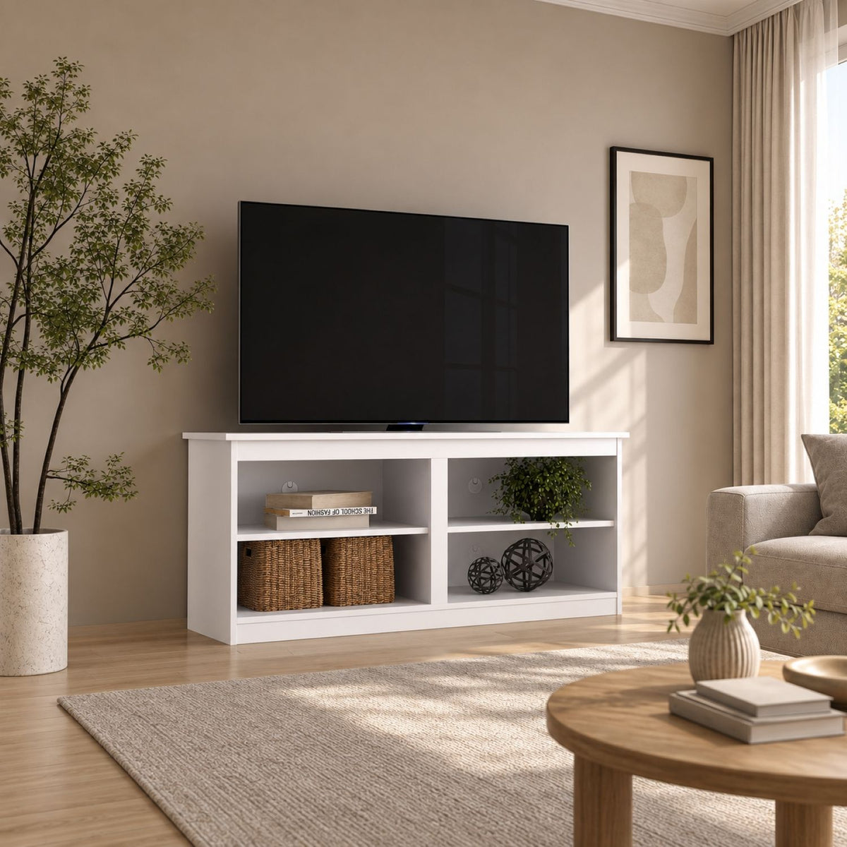 TV Stand For TVs Up To 50" With Open Shelves And Cable Management