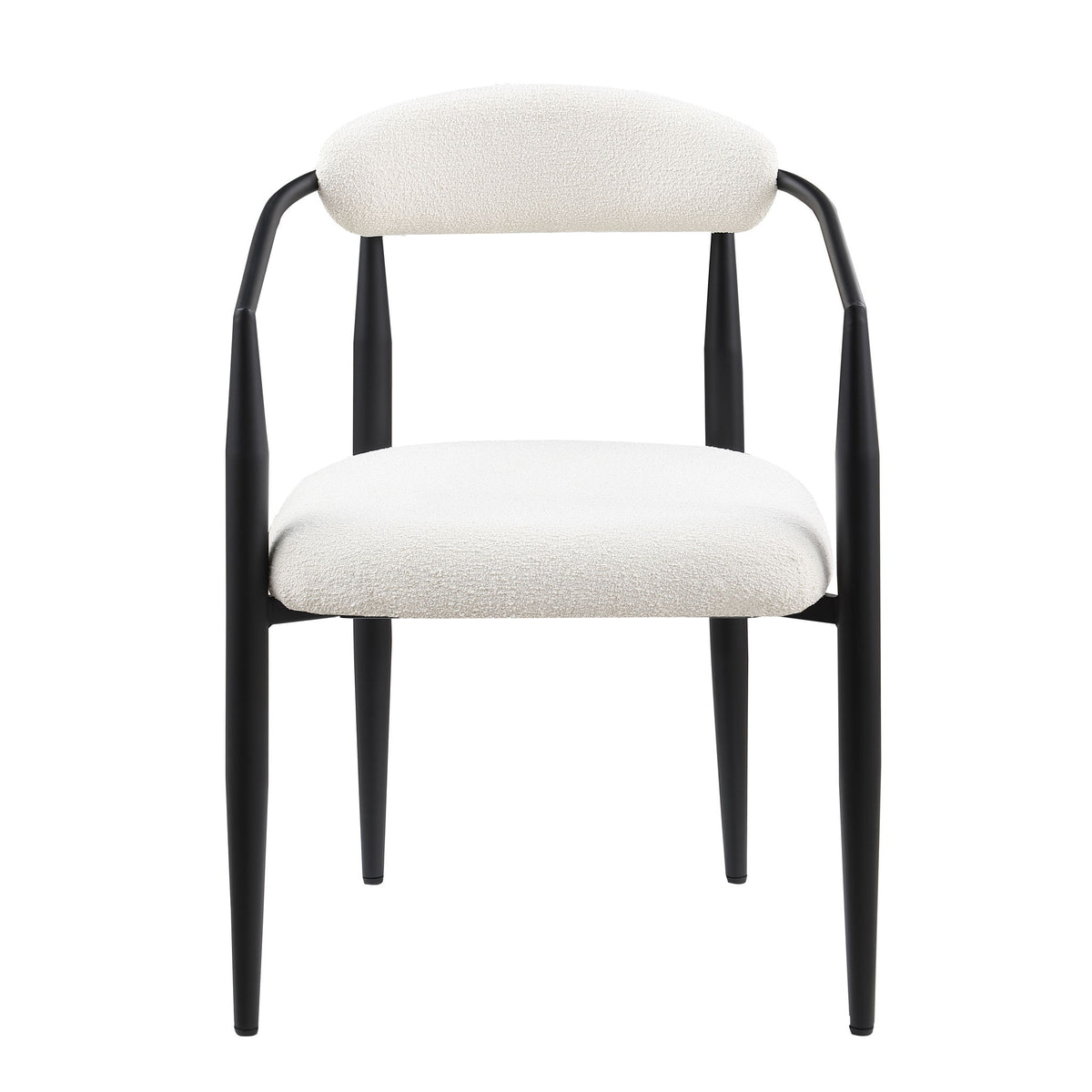 Dining Chairs (Set of 2), Mid-Century Modern Dining Chairs, Kitchen Dining Room Chairs, Round Boucle Backrest Sherpa Dining Chair With Metal Legs - White / Black