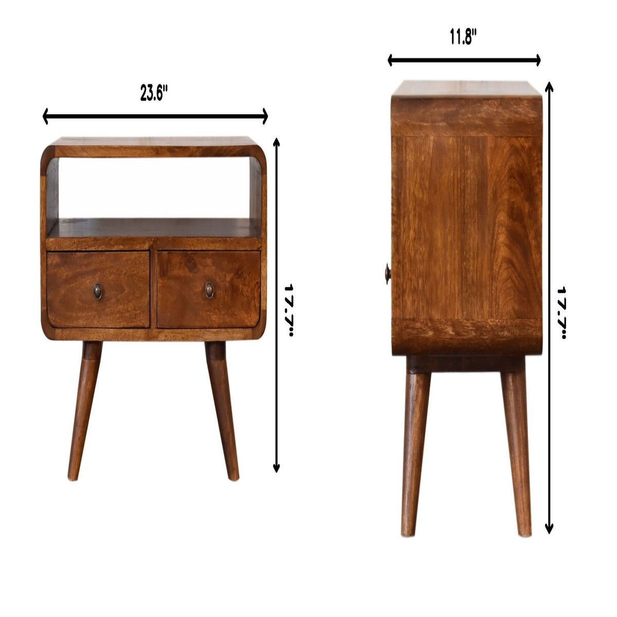 Mini Curved Media Unit With 2 Drawers - Chestnut