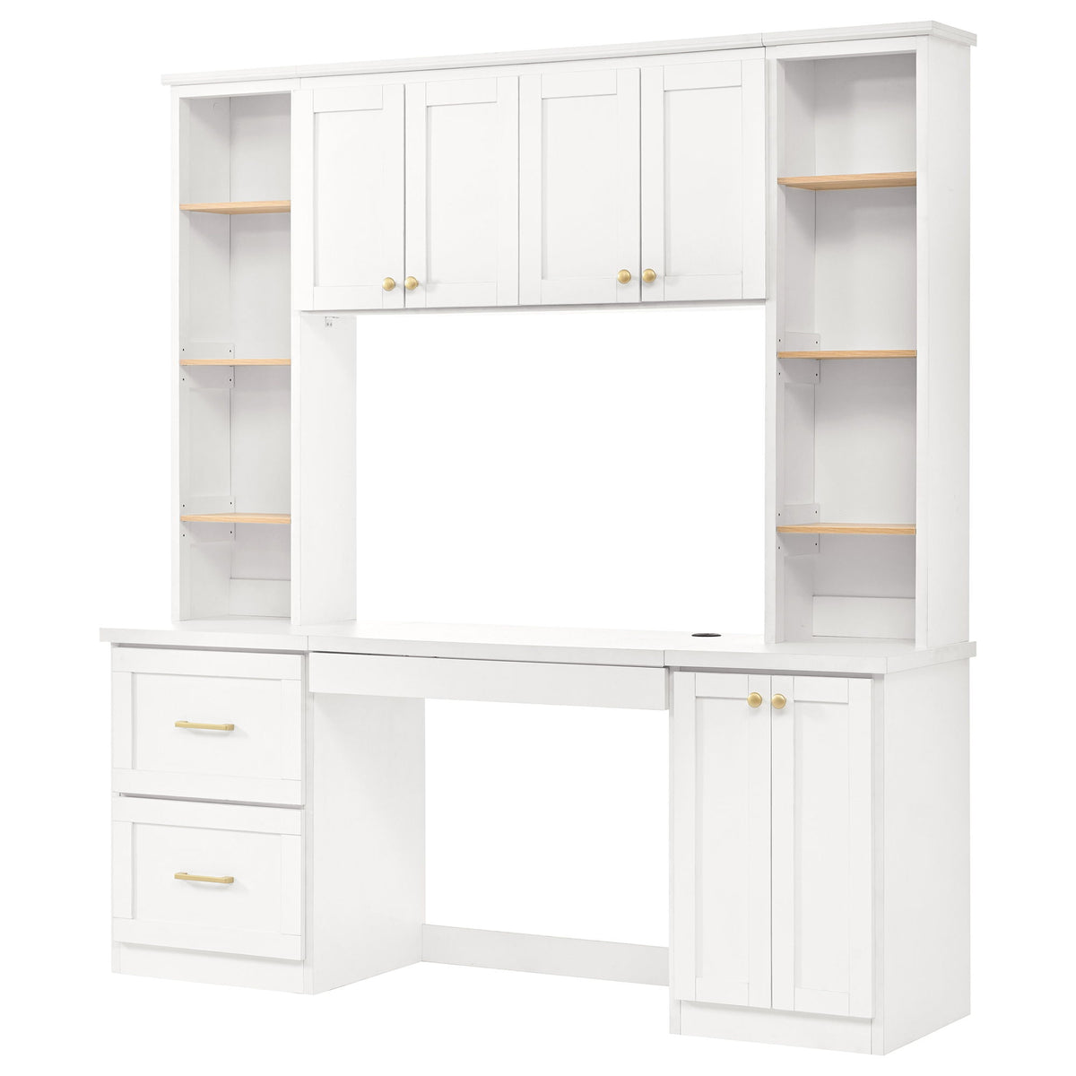 Computer Desk With Hutch, Workstation With Desk Grommet & Keyboard Tray