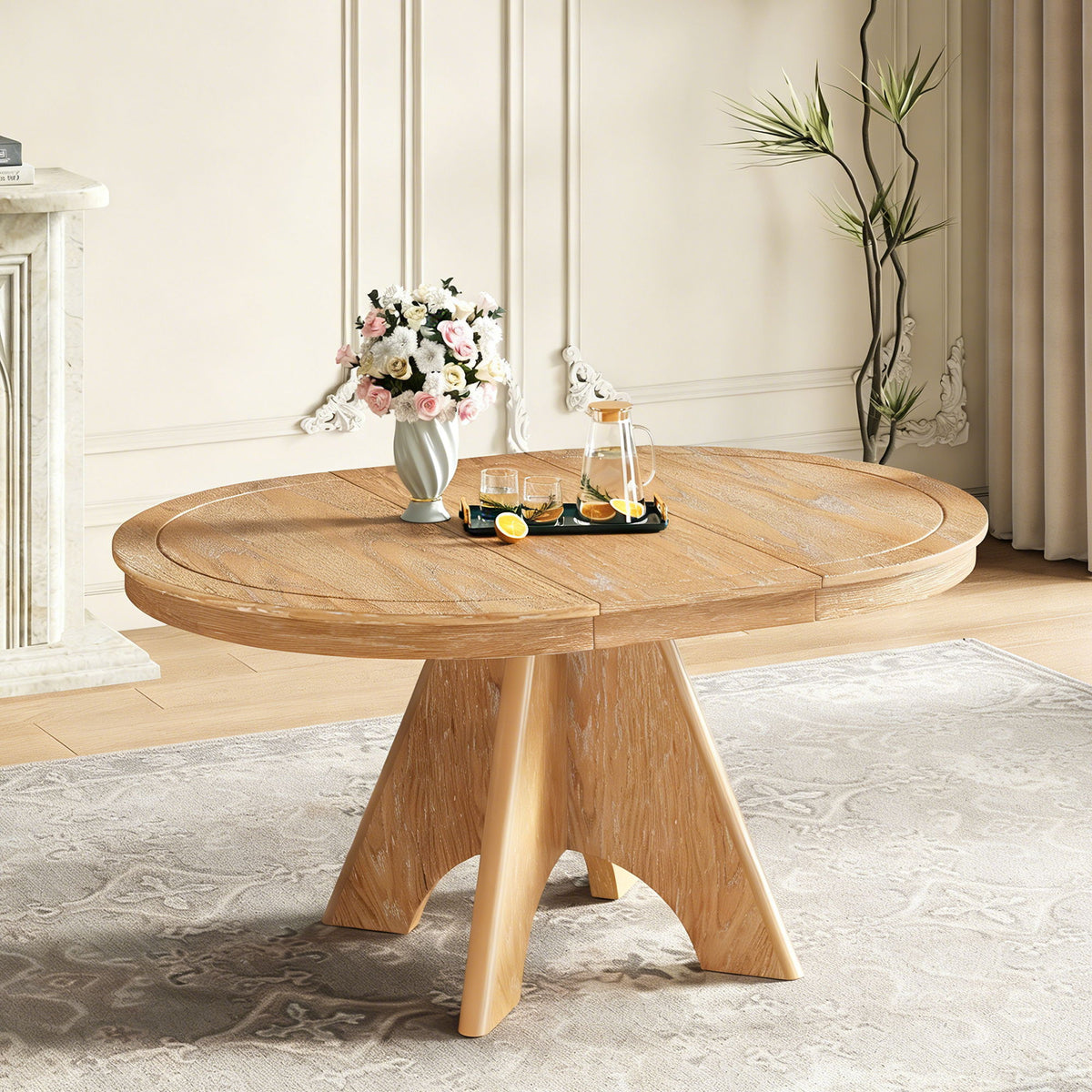 Extendable Dining Table With Sturdy Crossed Legs