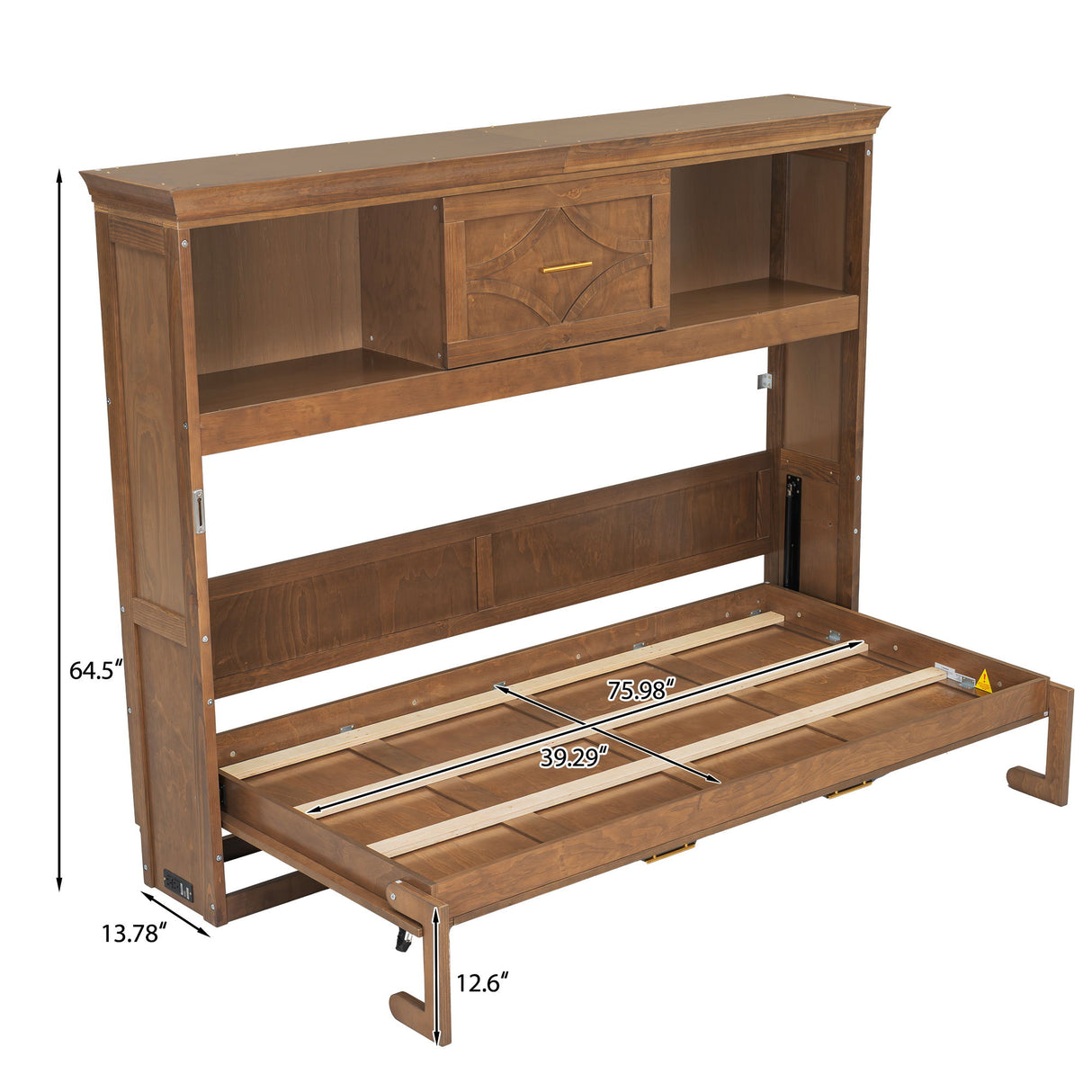 Twin Size Murphy Bed With Charging Station And Drawer - Wood