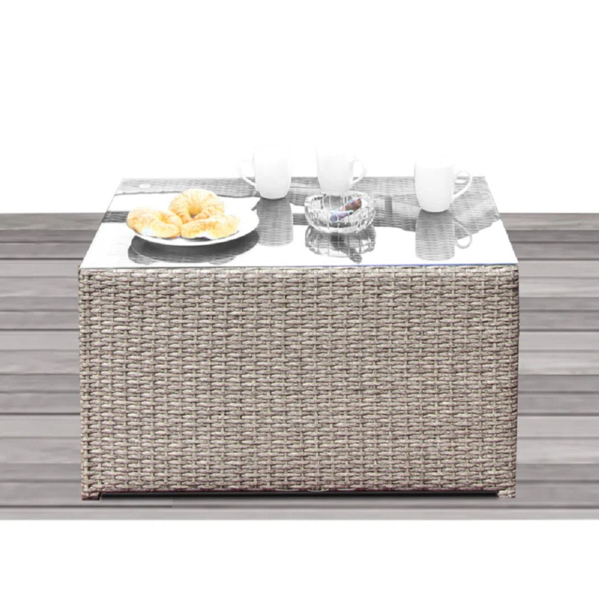 2 Person Wicker Seating Set With Cushions And Glass Top Table - Gray Mix