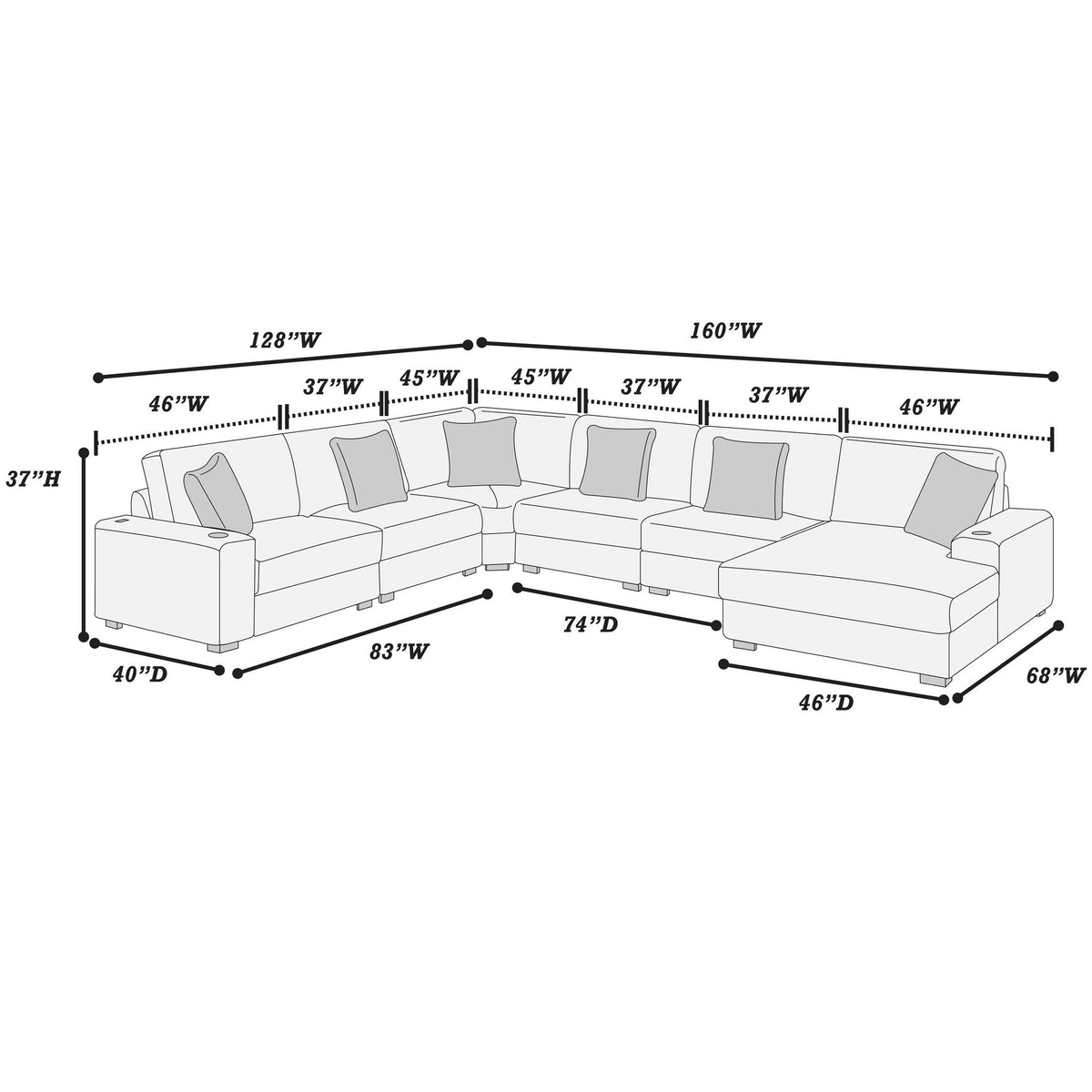 Modular Sectional Sofa Set With Cup Holders And USB Port