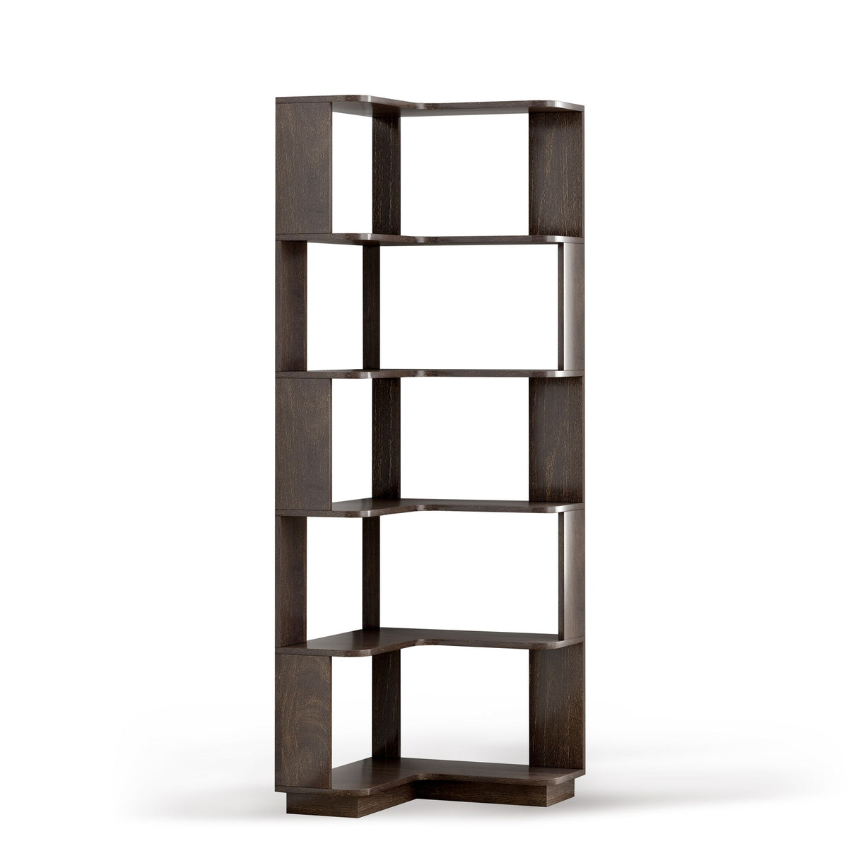 6 Tier Freestanding L-Shaped Corner Bookshelf For Living Room - Dark Brown