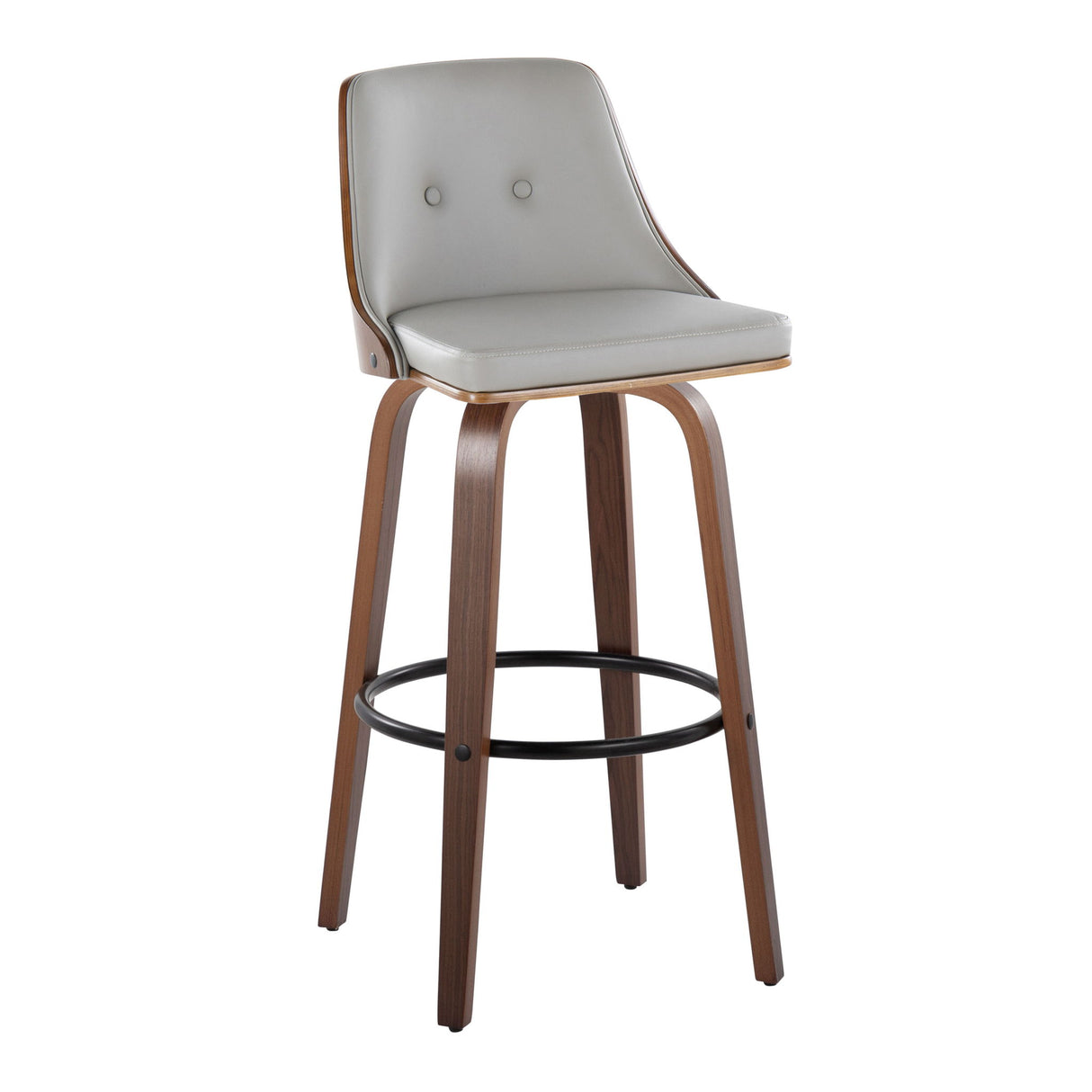 Gianna - Mid-Century Modern Fixed Height Barstool & Swivel With Round Footrest (Set of 2) - Gray