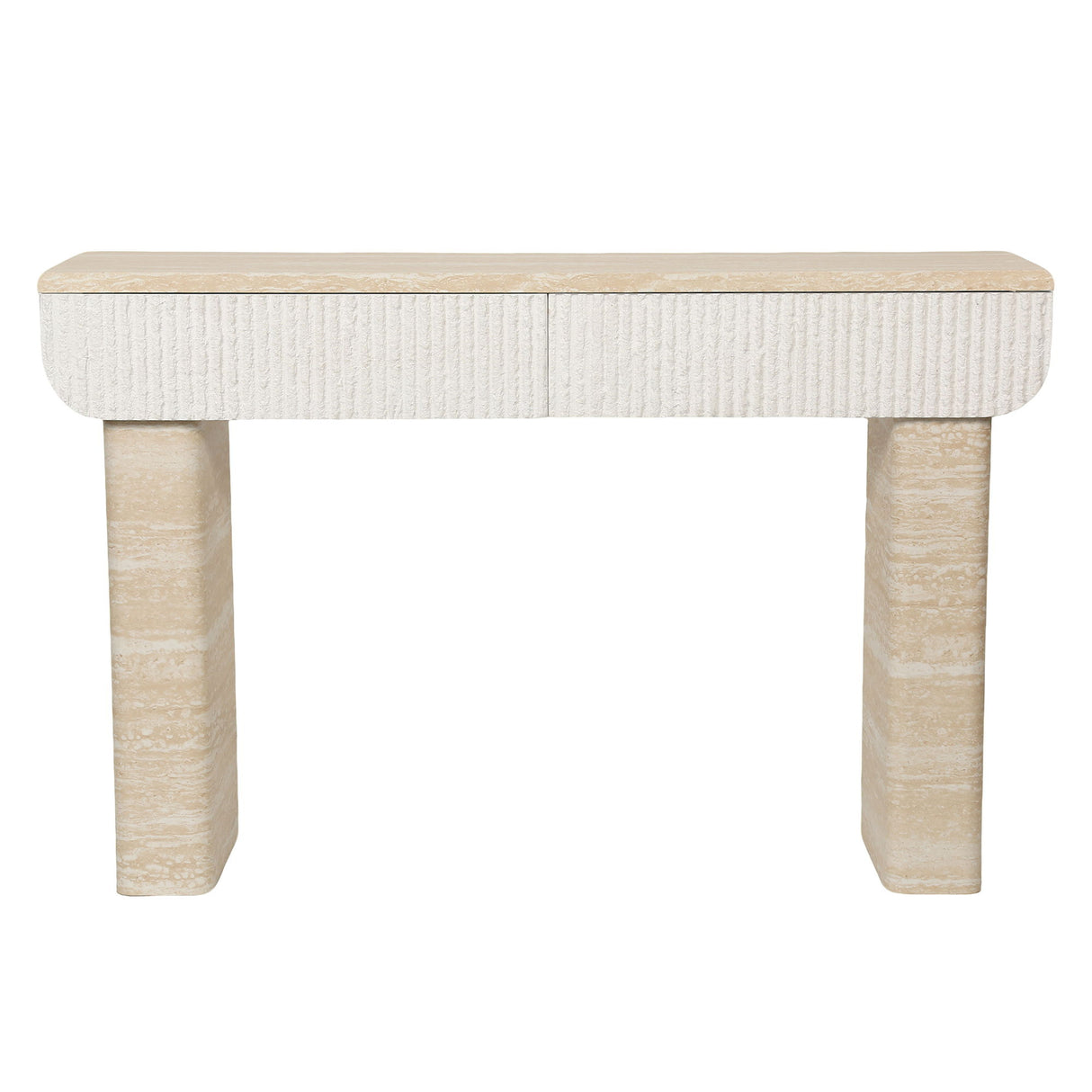 Entryway Table With 2 Hidden Handle Drawers For Entrance - Beige / Yellow