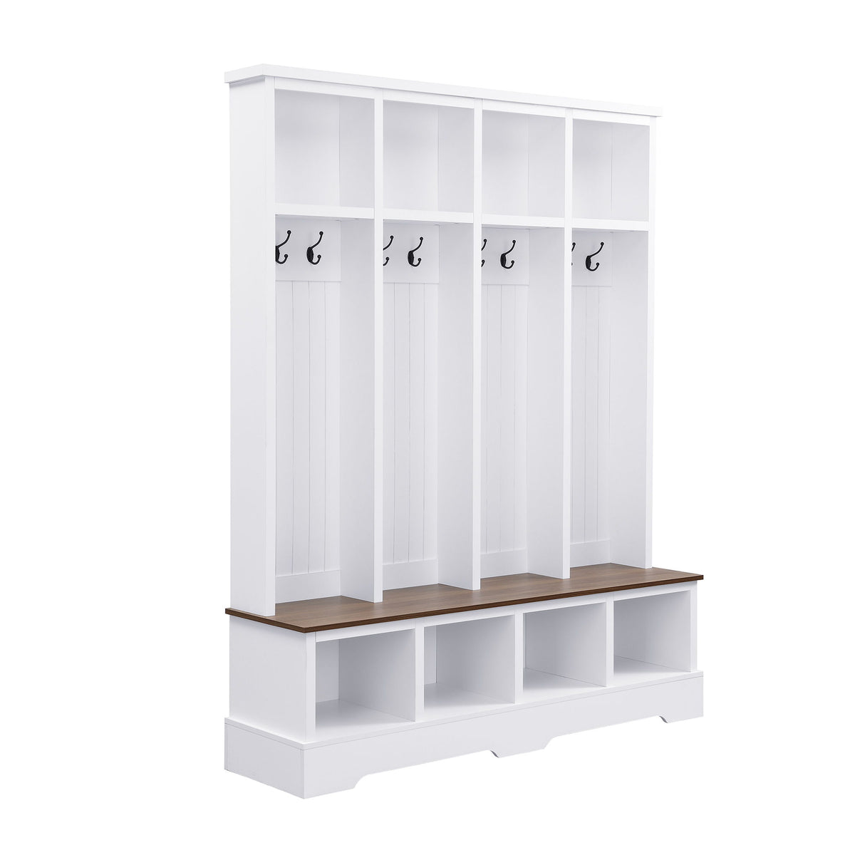 Hall Tree With 8 Hooks, Practical Entryway Bench With Open Compartments