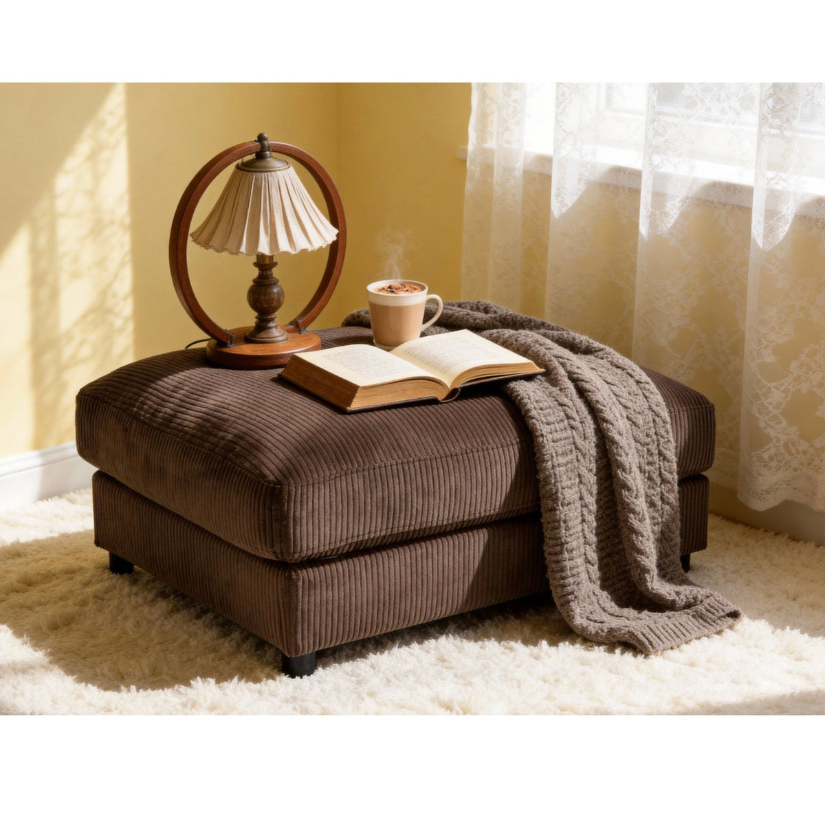 Upholstered Rectangle Ottoman - Brown