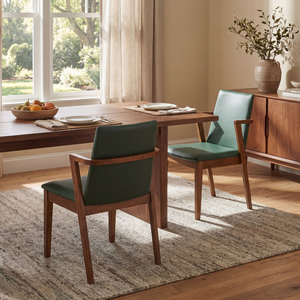 Dining Chairs (Set of 2) - Green / Walnut