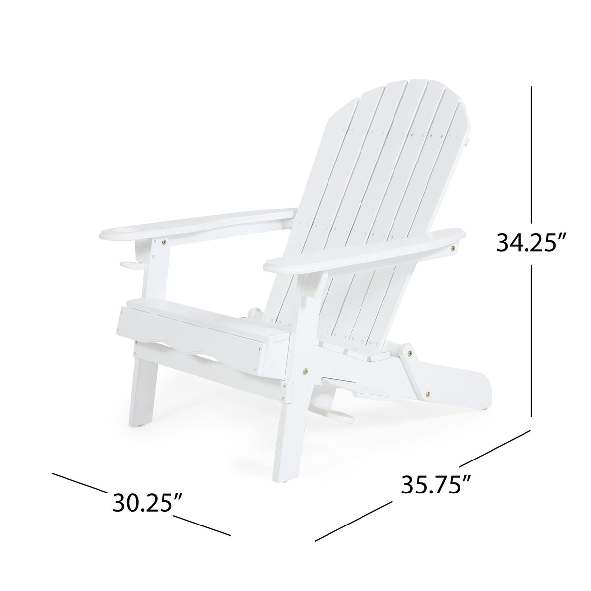 Zenithia - Outdoor Foldable Adirondack Chair With 2 Cup Holders - White