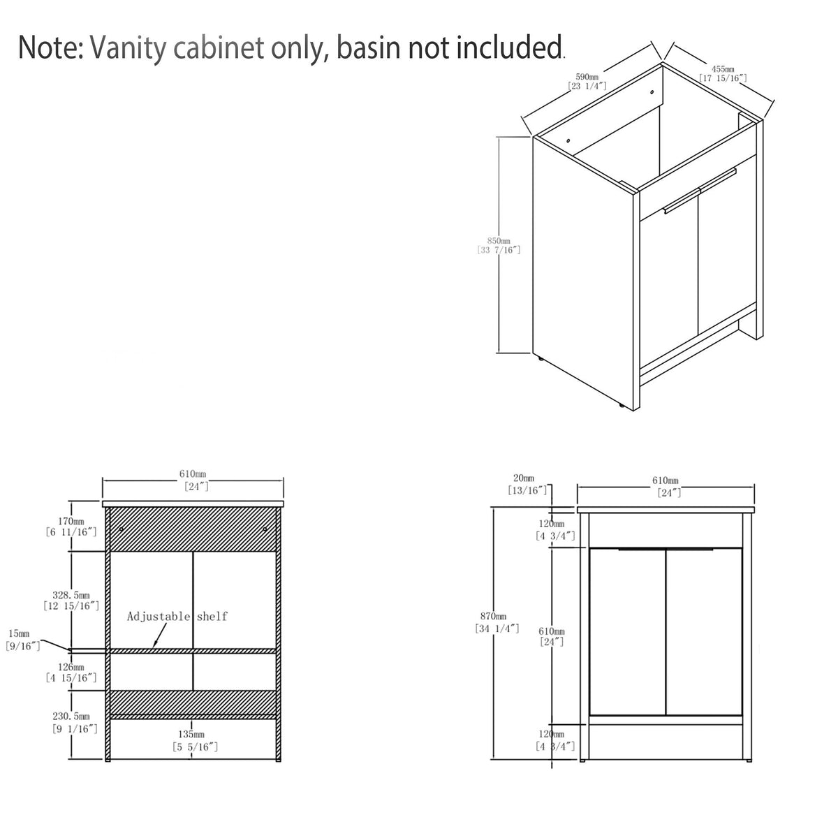 Freestanding Bathroom Vanity Cabinet With Soft Close Doors, Cabinet Only