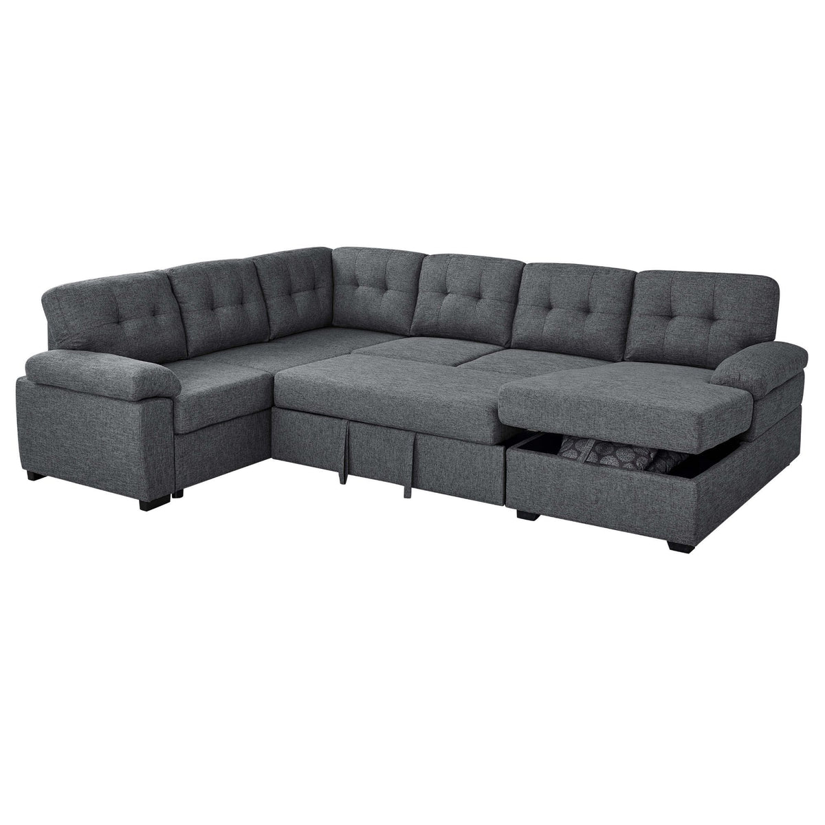 U - Shape Sectional Sleeper Sofa With Storage Chaise