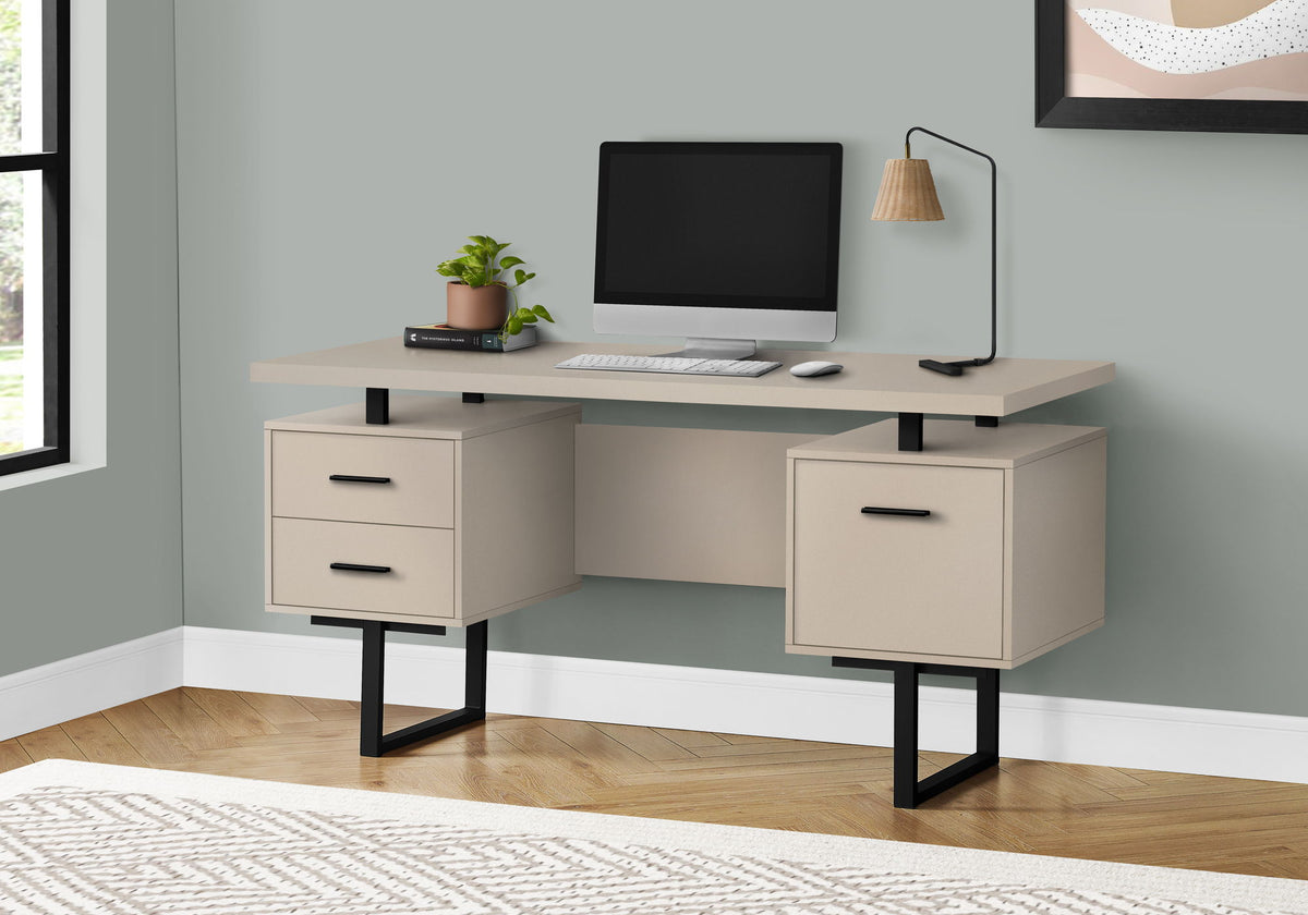 Computer Desk For Home Office, Laptop, Left, Right Set Up, Storage Drawers, Contemporary & Modern - Taupe