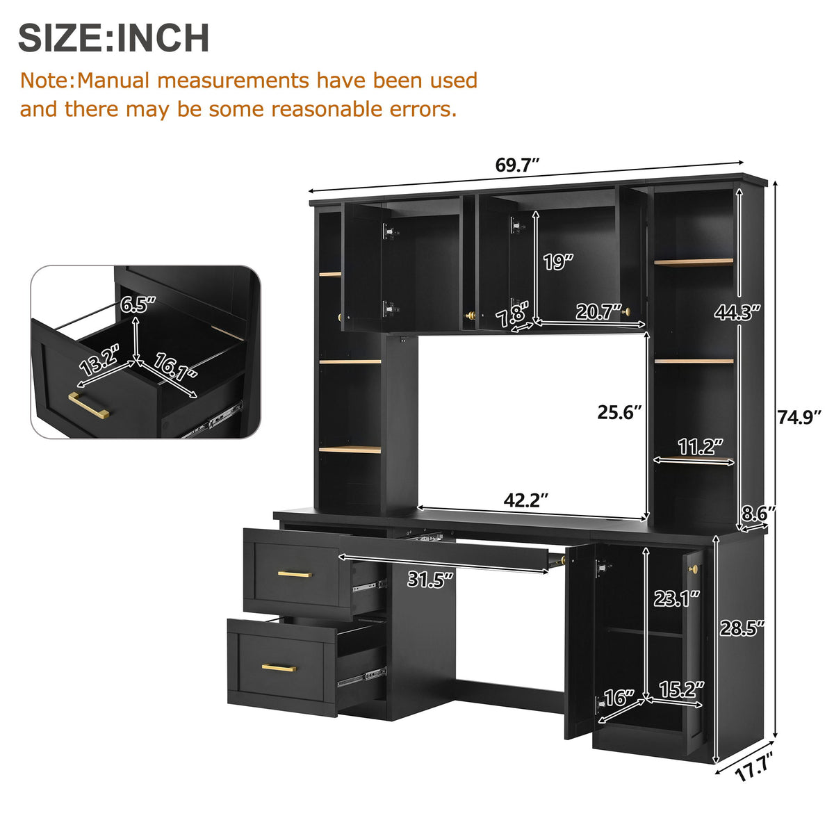 Computer Desk With Hutch, Workstation With Desk Grommet & Keyboard Tray