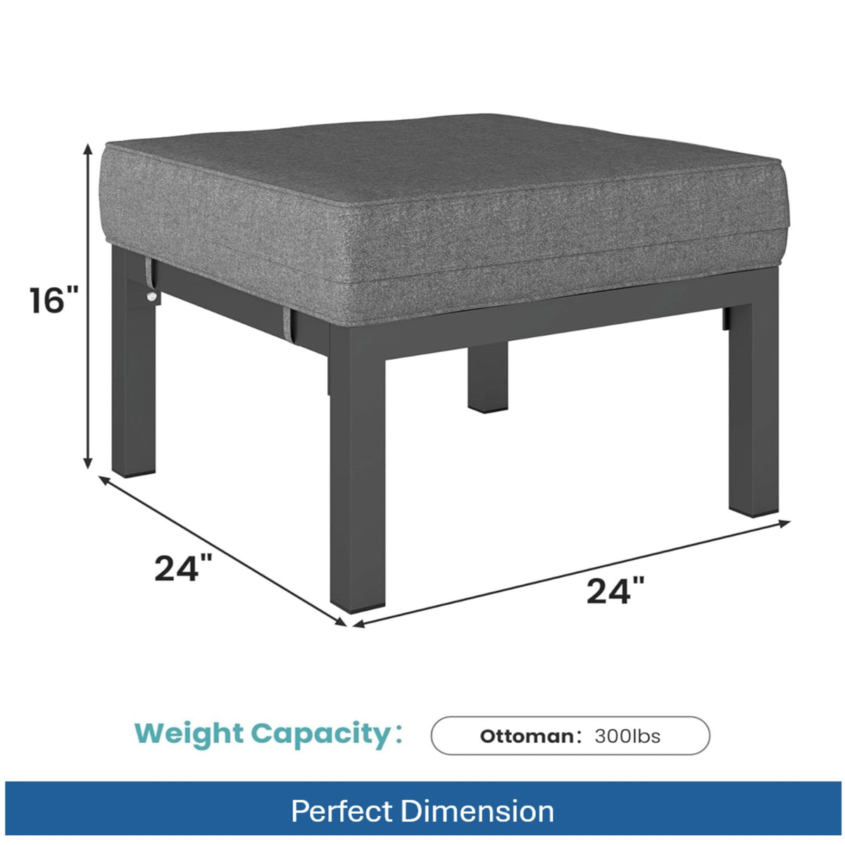Patio Ottomans With Cushions, All Weather Footrests (Set of 2) - Dark Gray