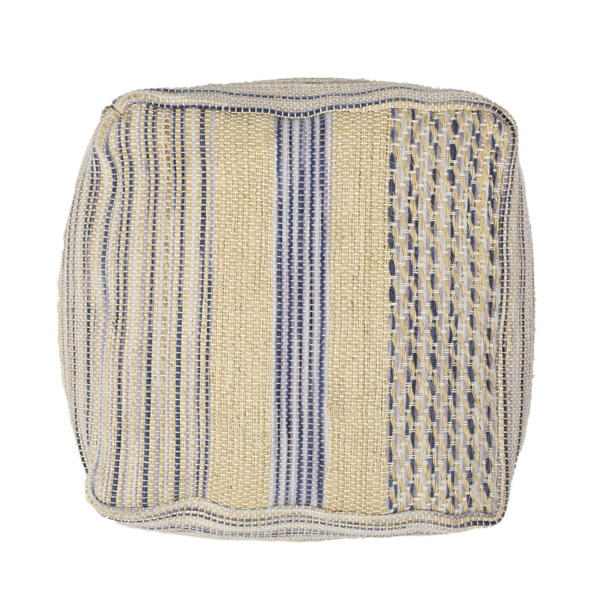 Western - Handcrafted Fabric Pouf, Durable - Natural / Blue