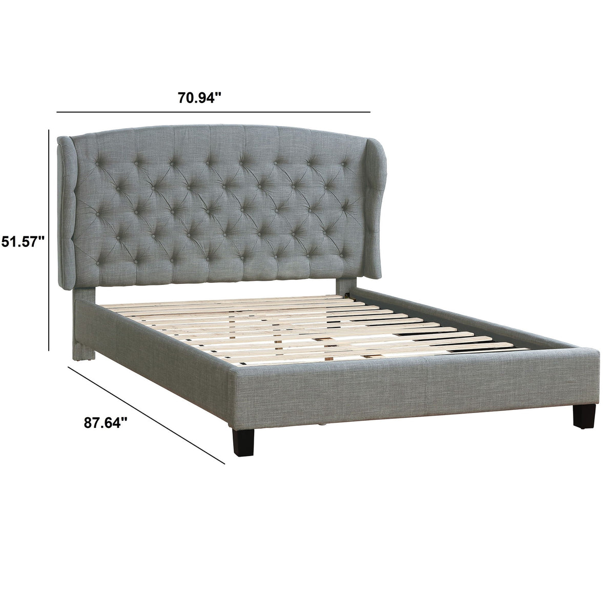 Queen Size Bed With Adjustable Button Tufted Headboard - Gray