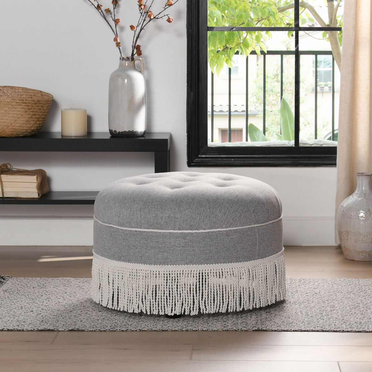 Yolanda - Round Upholstered Accent Ottoman - Gray