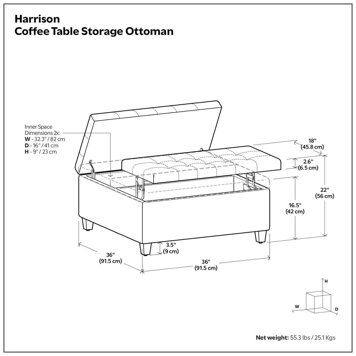 Harrison - Coffee Table Storage Ottoman - Gray