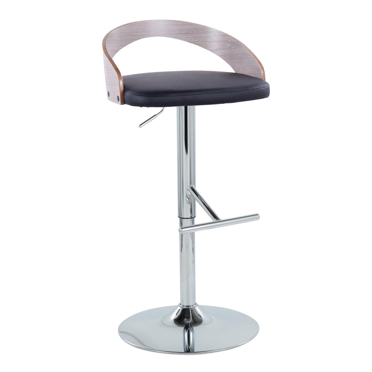 Grotto - Contemporary Adjustable Height Barstool With Swivel With Straight T Footrest (Set of 2) - Black