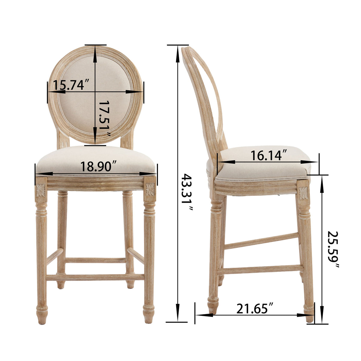 26'' Height Upholstered Bar Chairs With Round Back (Set of 2) - Beige