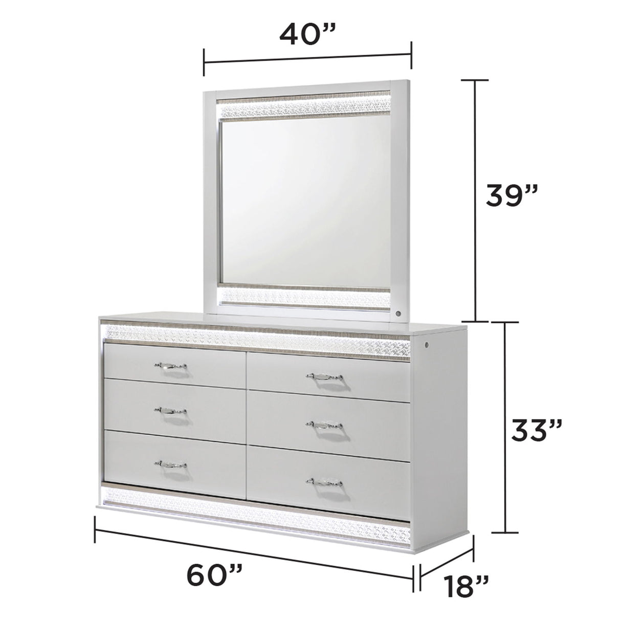Glam - Mirror & LED Lighting (Includes Mirror Only) - White